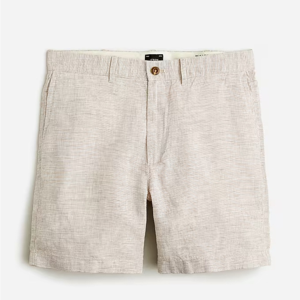 Brown stripe linen shorts